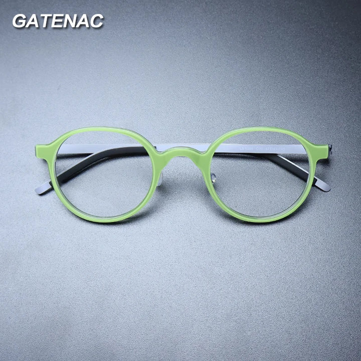 Gatenac Unisex Full Rim Round Acetate Eyeglasses Gxyj1239 Full Rim Gatenac