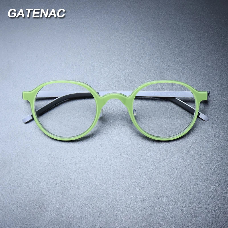 Gatenac Unisex Full Rim Round Acetate Eyeglasses Gxyj1239 Full Rim Gatenac   