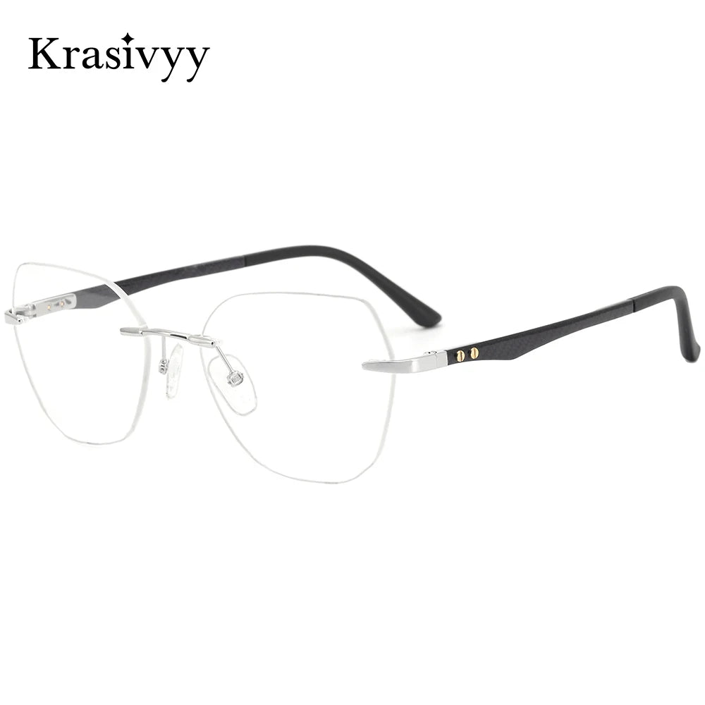 Krasivyy Women's Rimless Flat Top Polygon Titanium Eyeglasses 316026