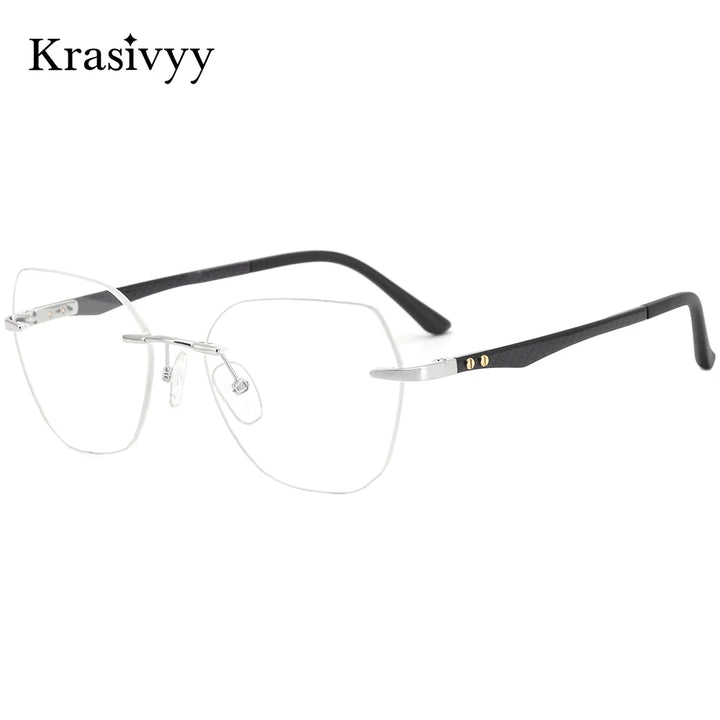 Krasivyy Women's Rimless Flat Top Polygon Titanium Eyeglasses 316026