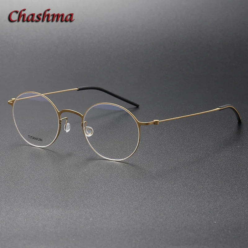 Chashma Ochki Unisex Full Rim Round Titanium Eyeglasses 5504 Full Rim Chashma Ochki Gold  