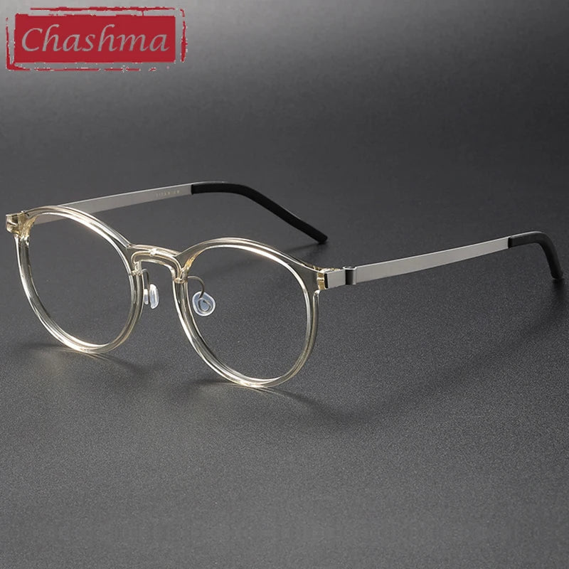 Chashma Unisex Full Rim Round Acetate Titanium Eyeglasses 1836 Full Rim Chashma Champagne