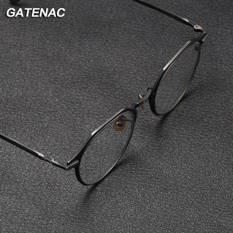 Gatenac Unisex Full Rim Flat Top Round Titanium Eyeglasses Gxyj1092 Full Rim Gatenac