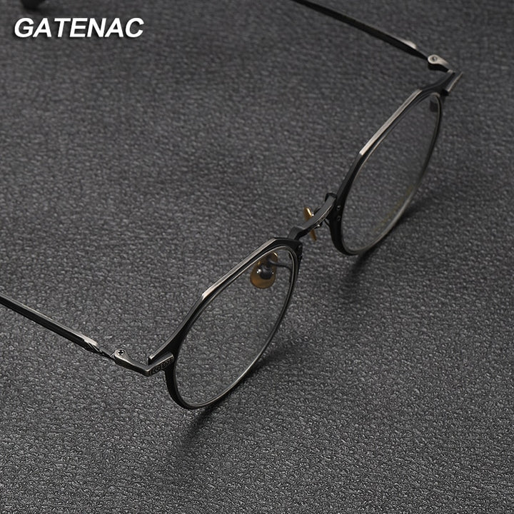 Gatenac Unisex Full Rim Flat Top Round Titanium Eyeglasses Gxyj1092 Full Rim Gatenac