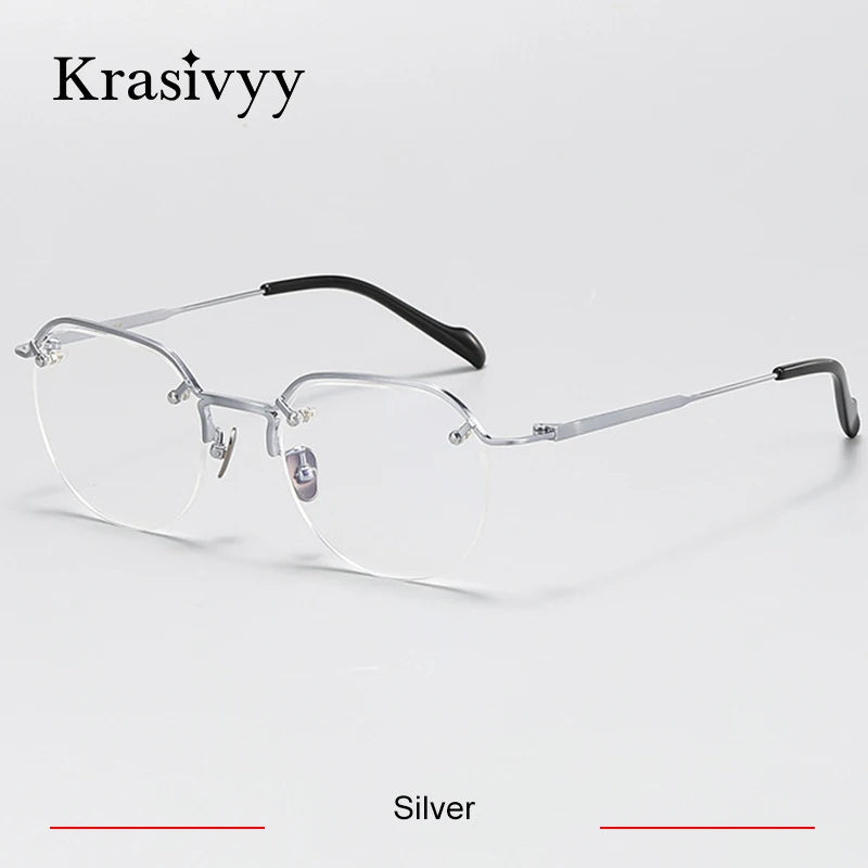 Krasivyy Unisex Semi Rim Flat Top Square Titanium Eyeglasses 94241 Semi Rim Krasivyy Silver
