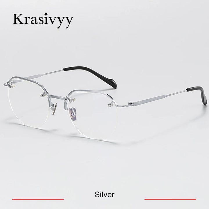 Krasivyy Unisex Semi Rim Flat Top Square Titanium Eyeglasses 94241 Semi Rim Krasivyy Silver