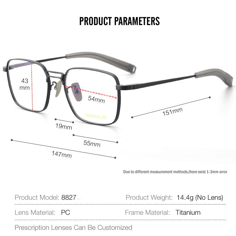 Muzz Men's Full Rim Square Titanium Acetate Eyeglasses 8827 Full Rim Muzz