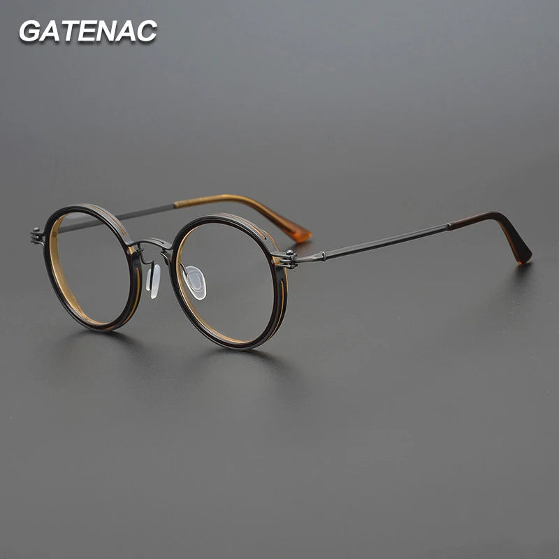 Gatenac Unisex Full Rim Round Titanium Acetate Eyeglasses 8444 Full Rim Gatenac