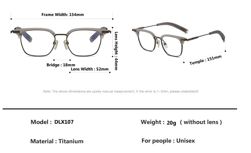 Oveliness Unisex Full Rim Big Square Acetate Titanium Eyeglasses 64207