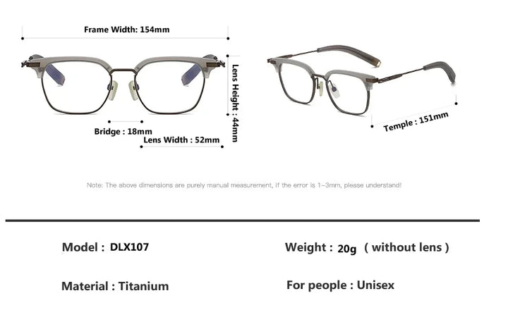 Oveliness Unisex Full Rim Big Square Acetate Titanium Eyeglasses 64207