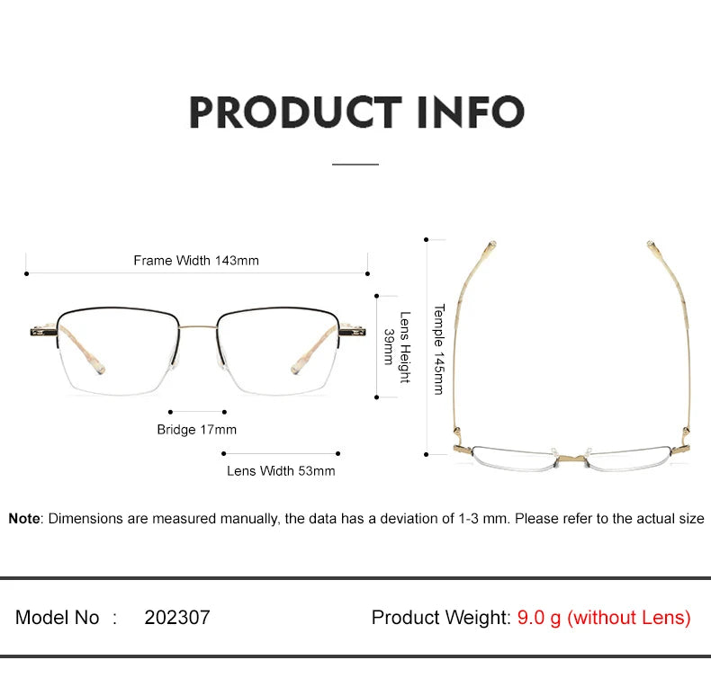 Chashma Unisex Semi Rim Small Square 9g Titanium Eyeglasses 2007 Semi Rim Chashma   