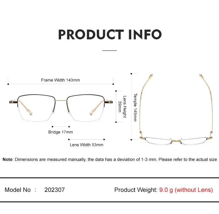 Chashma Unisex Semi Rim Small Square 9g Titanium Eyeglasses 2007 Semi Rim Chashma