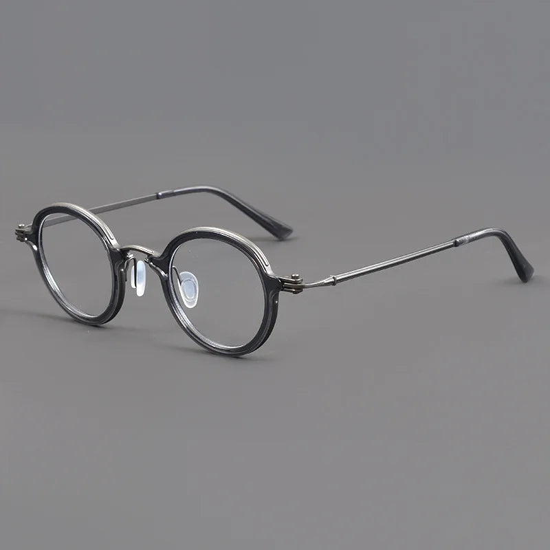 Black Mask Unisex Full Rim Round Titanium Acetate Eyeglasses 45899 Full Rim Black Mask Gray