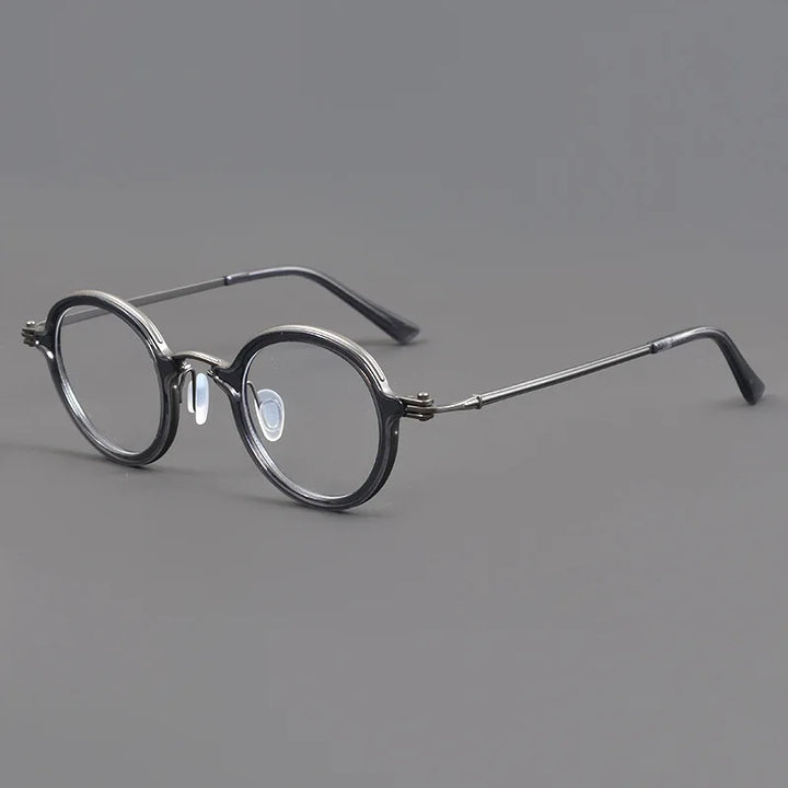 Black Mask Unisex Full Rim Round Titanium Acetate Eyeglasses 45899 Full Rim Black Mask Gray