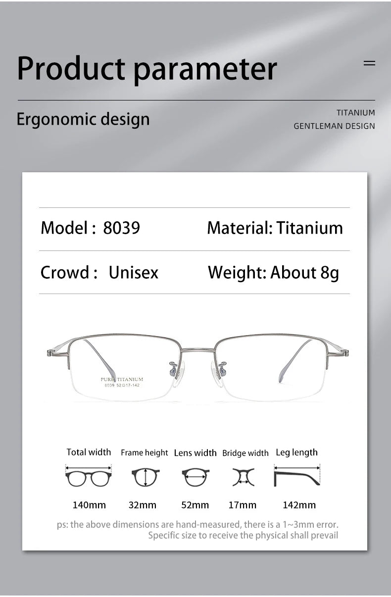 Vicky Unisex Semi Rim Square Titanium Reading Glasses V0839 Reading Glasses Vicky