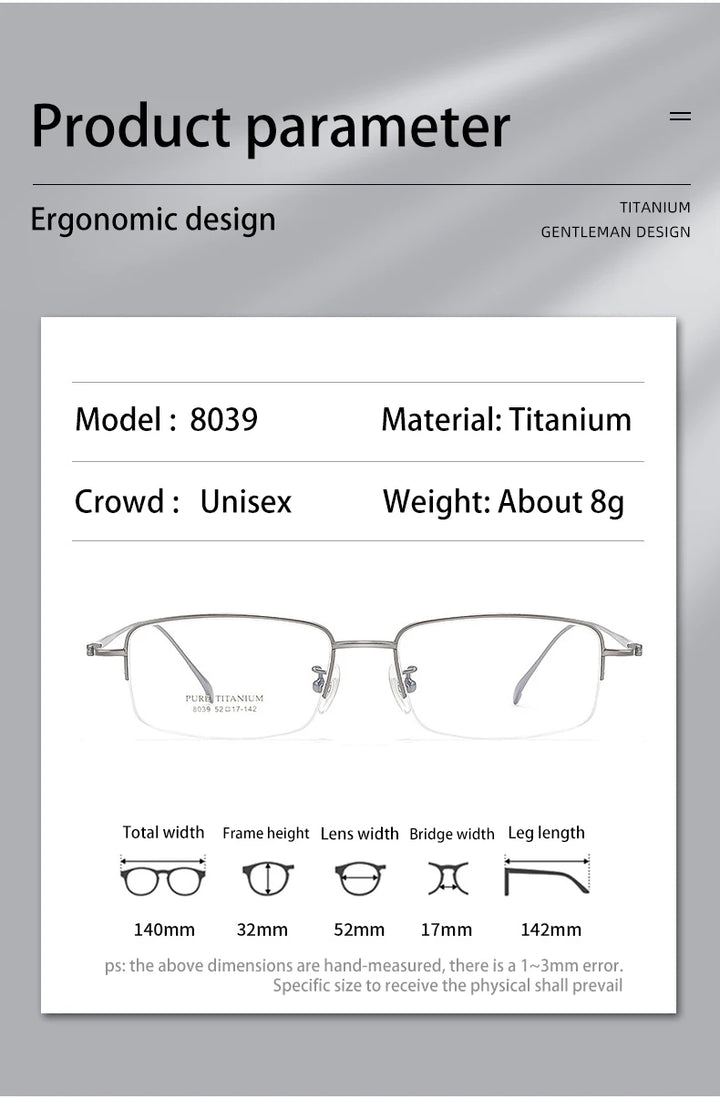 Vicky Unisex Semi Rim Square Titanium Reading Glasses V0839 Reading Glasses Vicky