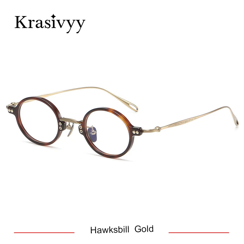 Krasivyy Unisex Full Rim Round Titanium Acetate Eyeglasses 45956 Full Rim Krasivyy Hawksbill Gold