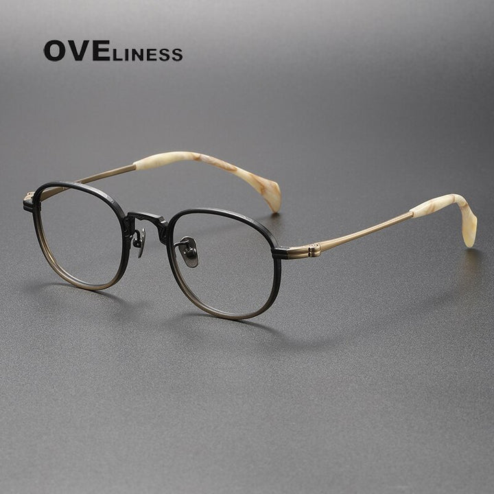 Oveliness Unisex Full Rim Square Titanium Eyeglasses 80866 Full Rim Oveliness black gold