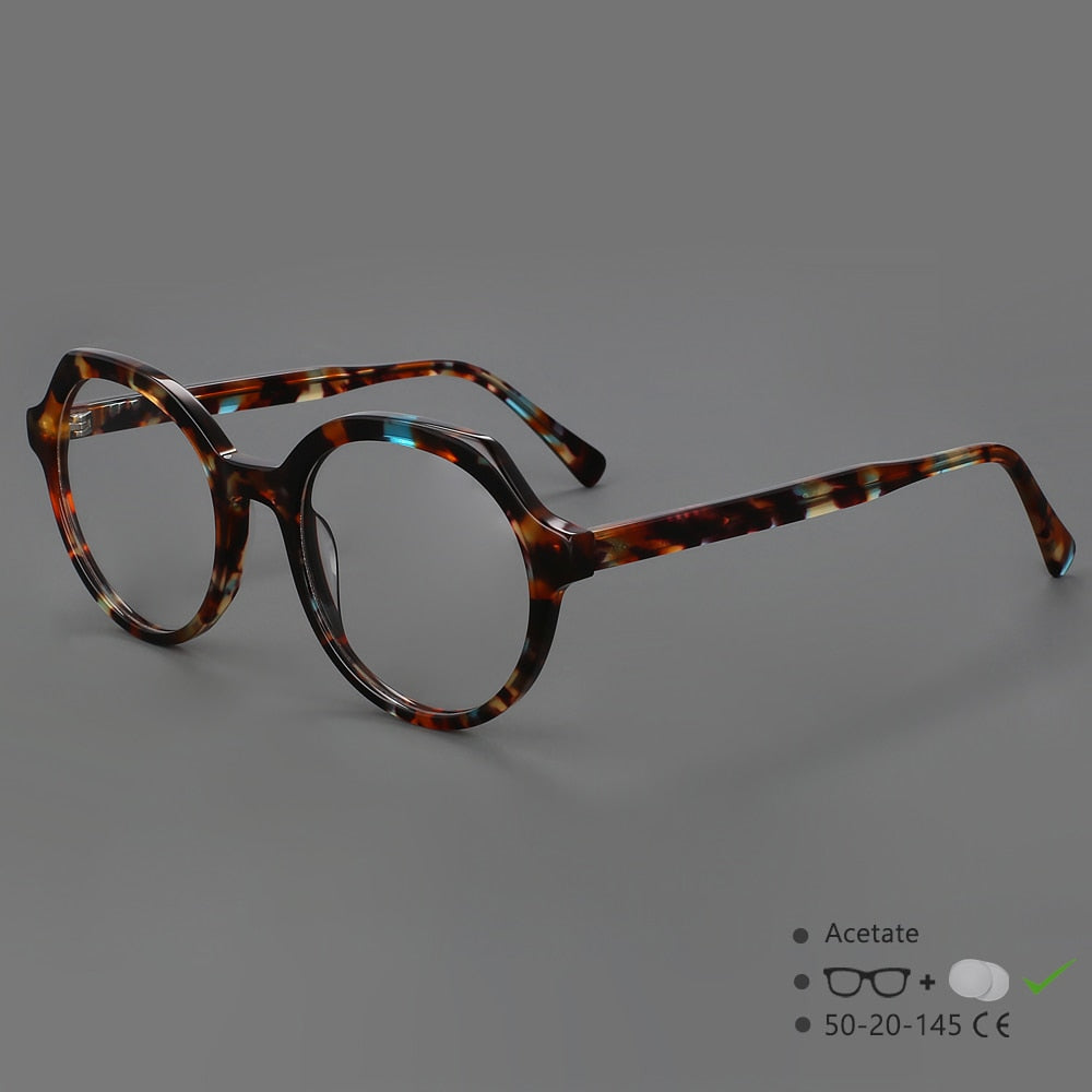 CCspace Unisex Full Rim Irregular Round Acetate Eyeglasses 55911 Full Rim CCspace TortoiseshellGreen China
