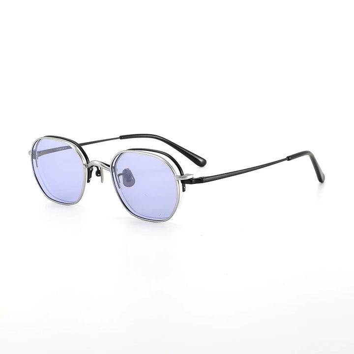 Nobler Unisex Semi Rim Round Titanium Eyeglasses Clip On Sunglasses K048 With Clip Ons Nobler C3-3