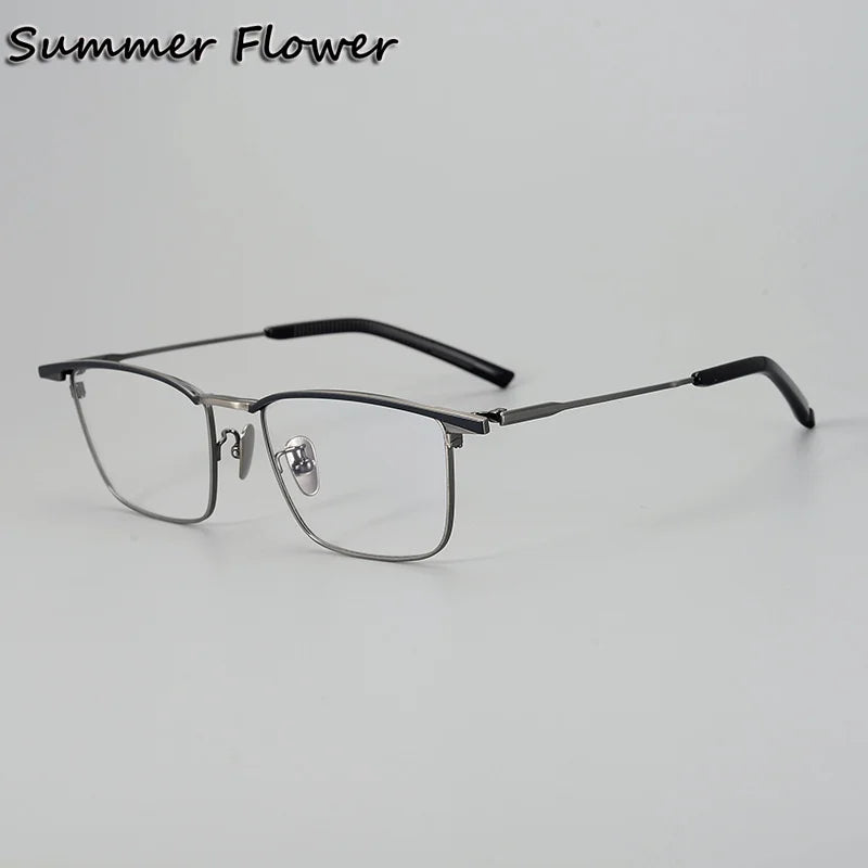 Summer Flower Unisex Full Rim Big Square Titanium Eyeglasses 84156 Full Rim Summer Flower Black Gray