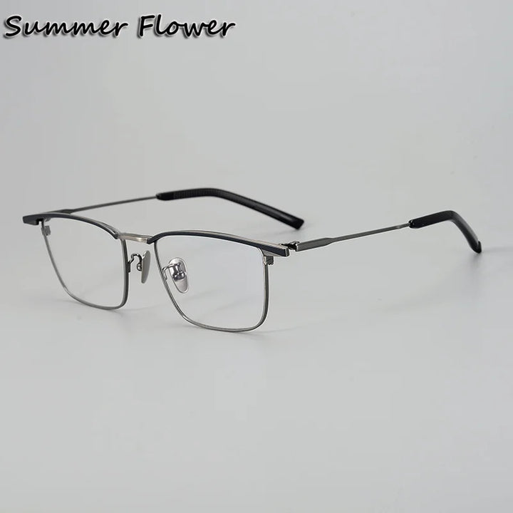 Summer Flower Unisex Full Rim Big Square Titanium Eyeglasses 84156 Full Rim Summer Flower Black Gray