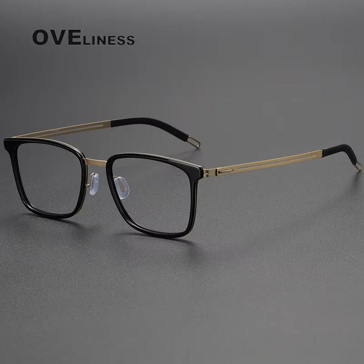 Oveliness Unisex Full Rim Square Acetate Titanium Eyeglasses 82005 Full Rim Oveliness black gold