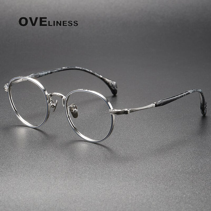 Oveliness Unisex Full Rim Round Titanium Eyeglasses 80862 Full Rim Oveliness silver