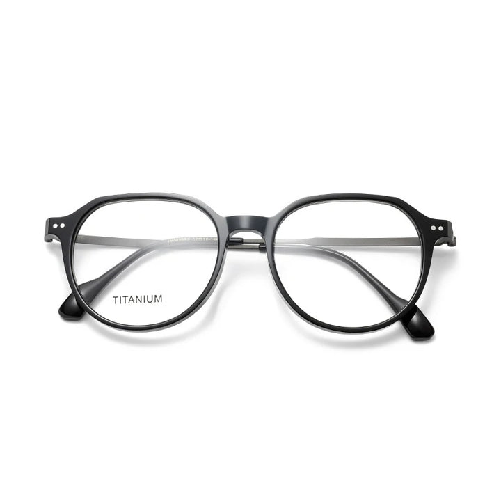 Nobler Unisex Full Rim Flat Top Round Acetate Titanium Eyeglasses 39698