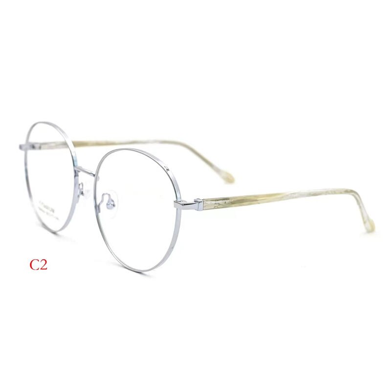 CCspace Unisex Full Rim Round Titanium Alloy Acetate Eyeglasses 56090 Full Rim CCspace C2Silvery
