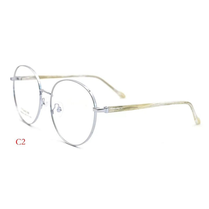 CCspace Unisex Full Rim Round Titanium Alloy Acetate Eyeglasses 56090 Full Rim CCspace C2Silvery