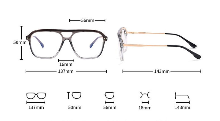 CCSpace Unisex Full Rim Square Double Bridge Tr 90 Titanium Eyeglasses 56714 Full Rim CCspace   