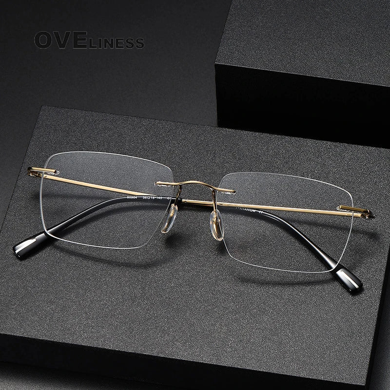 Oveliness Unisex Rimless Square Titanium Eyeglasses 80964 Rimless Oveliness   
