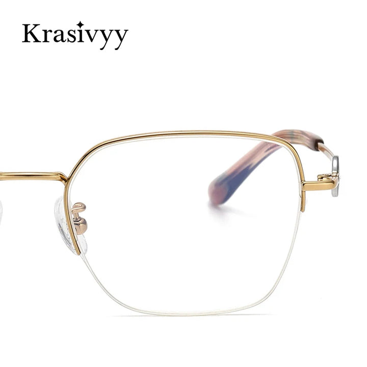 Krasivyy Women's Semi Rim Flat Top Square Titanium Eyeglasses 6008 Semi Rim Krasivyy