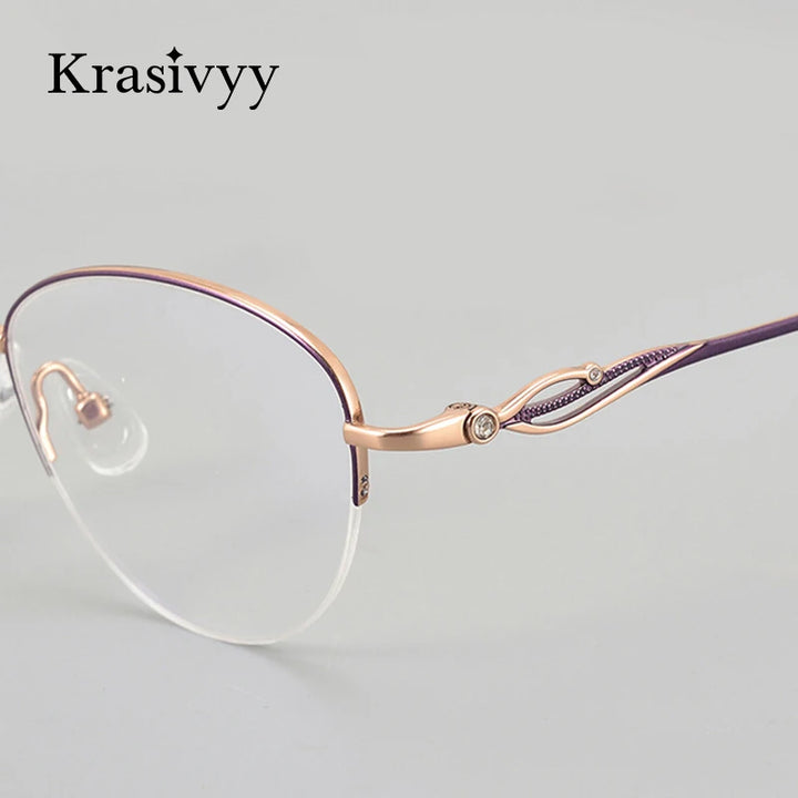 Krasivyy Women's Semi Rim Oval Cat Eye Titanium Eyeglasses 443001 Semi Rim Krasivyy