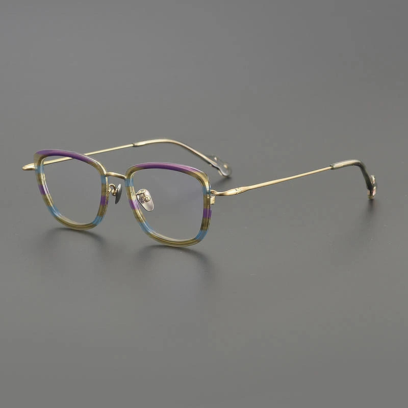 Gatenac Unisex Full Rim Cat Eye Acetate Titanium Eyeglasses Gxyj1458 Full Rim Gatenac Gold Stripes