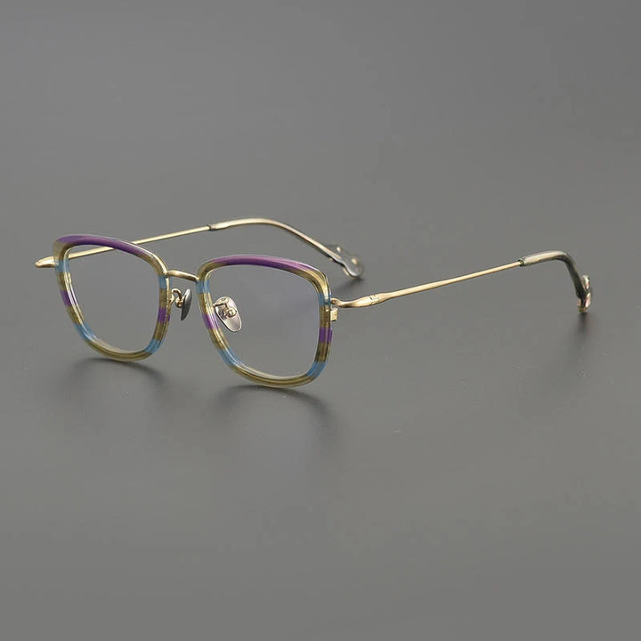 Gatenac Unisex Full Rim Cat Eye Acetate Titanium Eyeglasses Gxyj1458 Full Rim Gatenac Gold Stripes