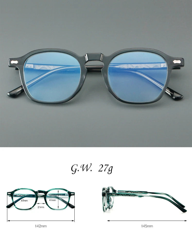 Hewei Unisex Full Rim Flat Top Oval Acetate Eyeglasses 65005 Full Rim Hewei