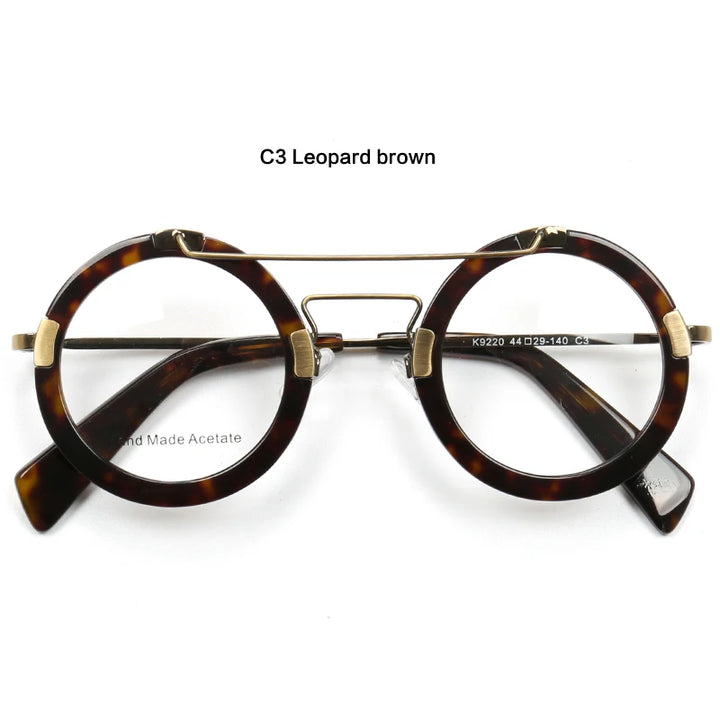 Muzz Women's Full Rim Round Double Bridge Acetate Alloy Eyeglasses 9220 Full Rim Muzz C3