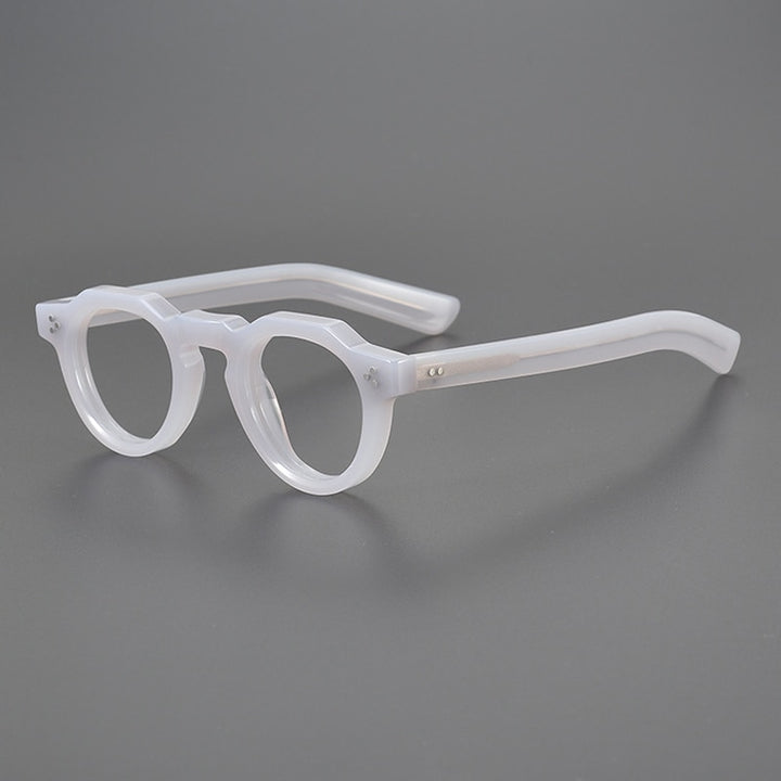 Gatenac Unisex Full Rim Flat Top Round Acetate Eyeglasses Gxyj1054 Full Rim Gatenac Gray