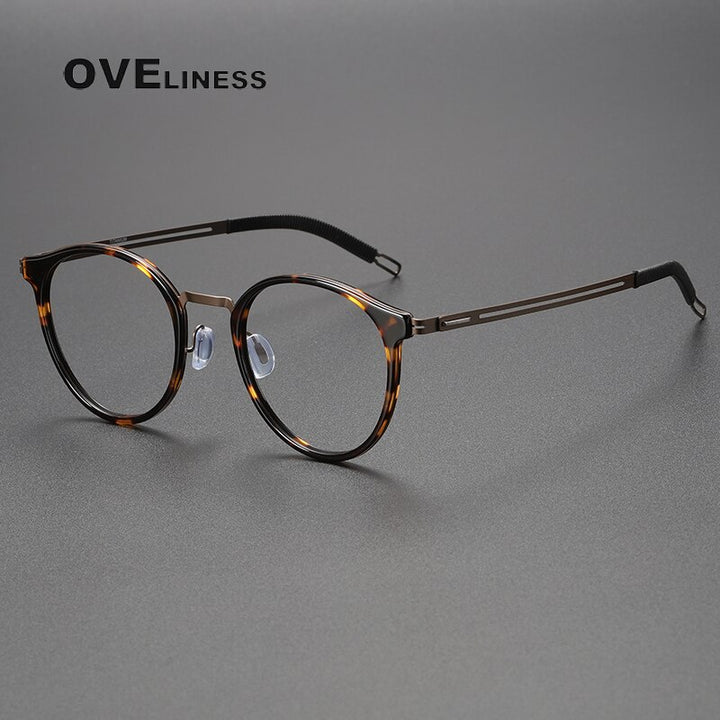 Oveliness Unisex Full Rim Round Titanium Eyeglasses 8202302 Full Rim Oveliness leopard brown
