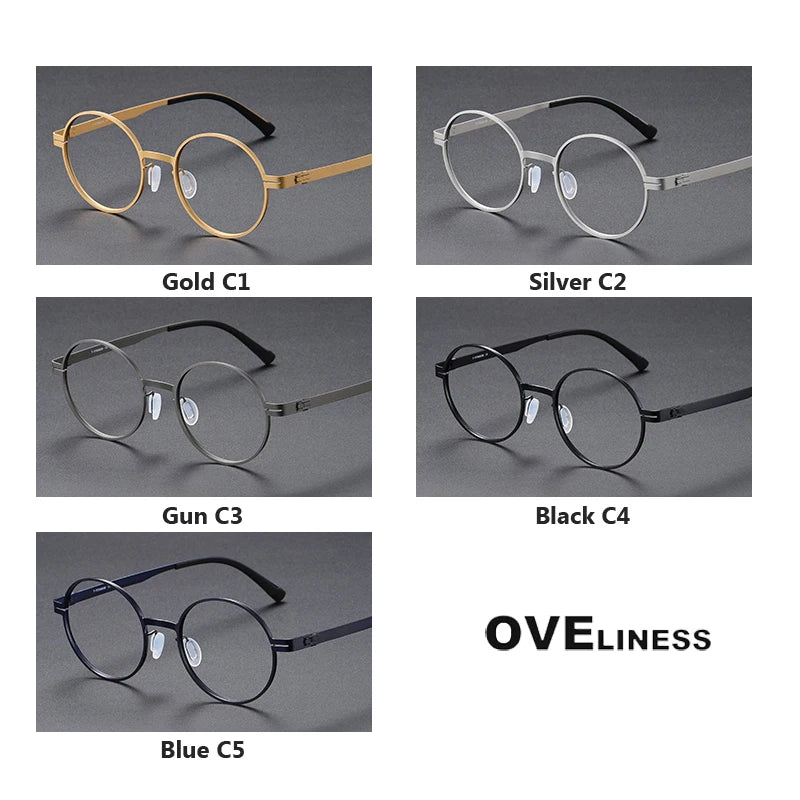 Oveliness Unisex Full Rim Round Screwless Titanium Eyeglasses 80996 Full Rim Oveliness