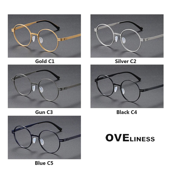 Oveliness Unisex Full Rim Round Screwless Titanium Eyeglasses 80996 Full Rim Oveliness