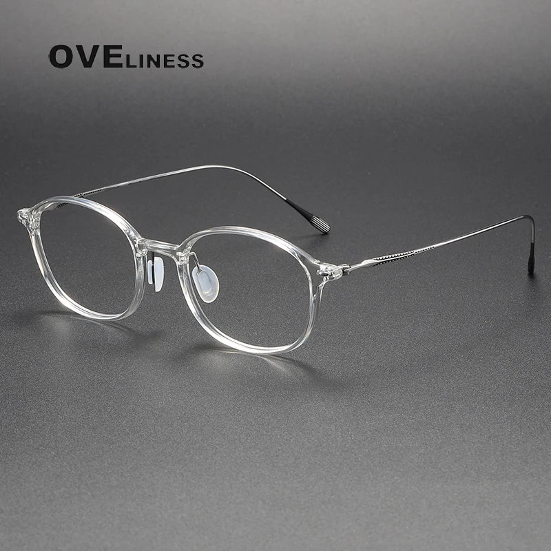 Oveliness Unisex Full Rim Square Acetate Titanium Eyeglasses 8653 Full Rim Oveliness clear silver  