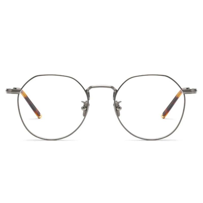 Black Mask Unisex Full Rim Polygon Round Titanium Eyeglasses 14919 Full Rim Black Mask