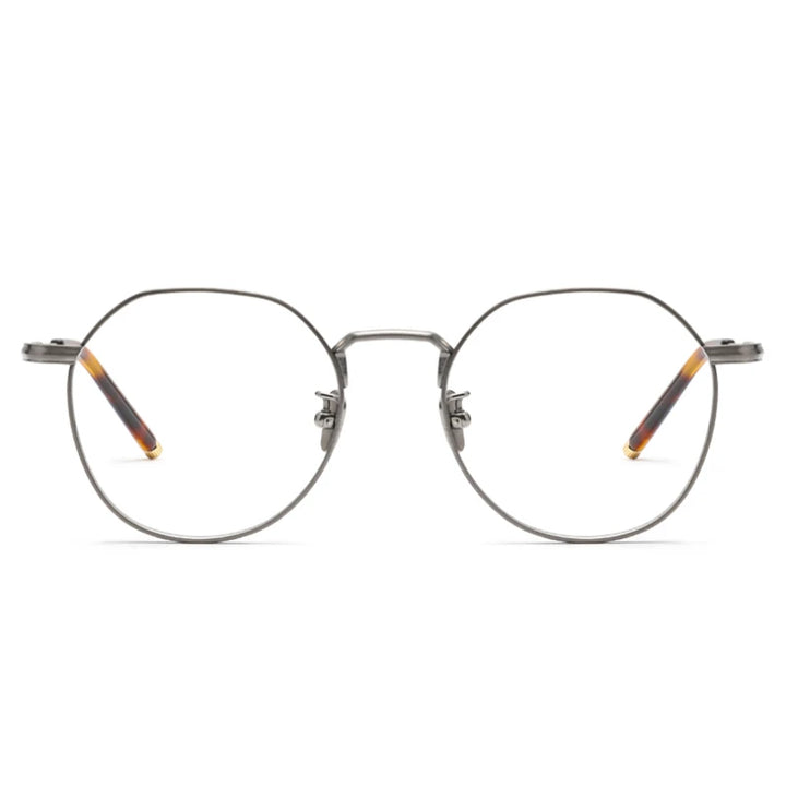 Black Mask Unisex Full Rim Polygon Round Titanium Eyeglasses 14919 Full Rim Black Mask
