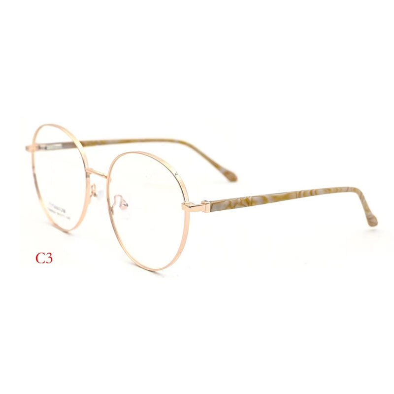 CCspace Unisex Full Rim Round Titanium Alloy Acetate Eyeglasses 56090 Full Rim CCspace C3Golden