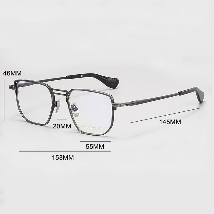 Gatenac Unisex Full Rim Big Square Double Bridge Titanium Eyeglasses Gxyj1068 Full Rim Gatenac