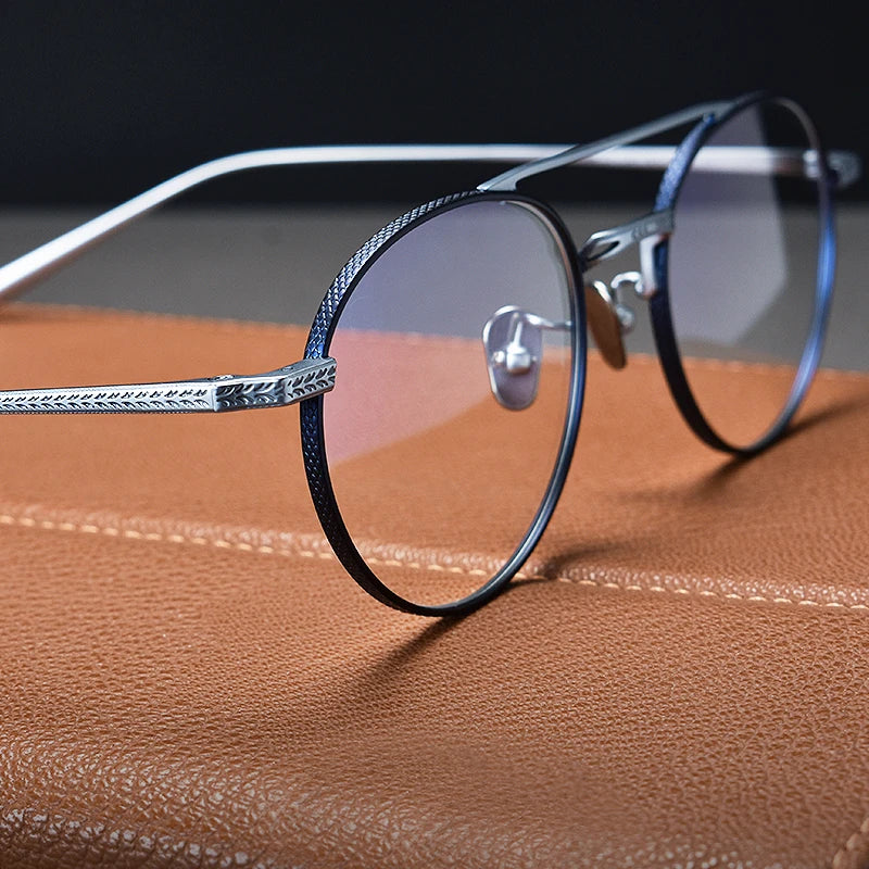 Black Mask Unisex Full Rim Round Double Bridge Titanium Eyeglasses N020 Full Rim Black Mask