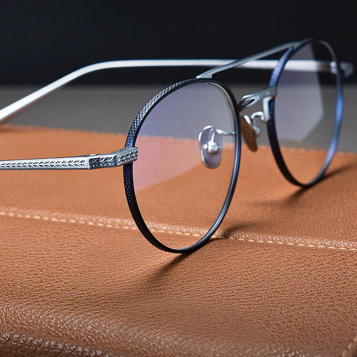 Black Mask Unisex Full Rim Round Double Bridge Titanium Eyeglasses N020 Full Rim Black Mask